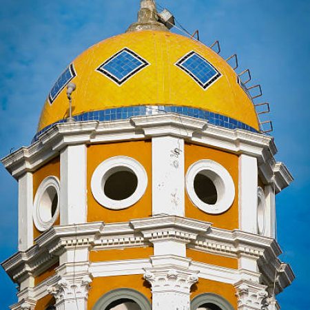 North tower of the main church of Comala mexico