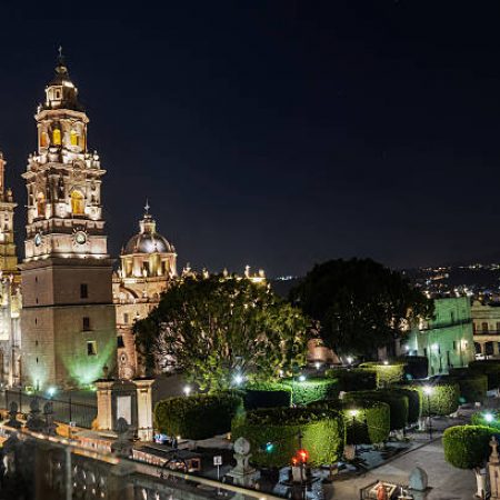 Morelia cathedral at Michoacan Mexico. Night view