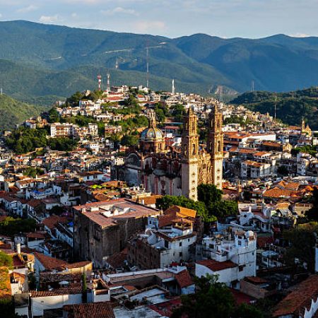 View over Colonial city of Taxco, Guerreros, Mexico.