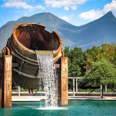 Metal melting furnace fountain, at Parque Fundidora, Monterrey, Mexico, with bright colors